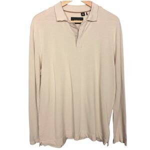 Hugo Boss Polo Shirt LS Mens Medium White Cream Cotton Cashmere Knit Sweater